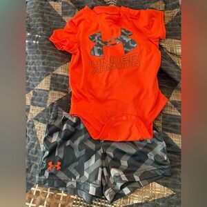 Under Armour Vibrant Orange Onesie with Gray Camo Shorts